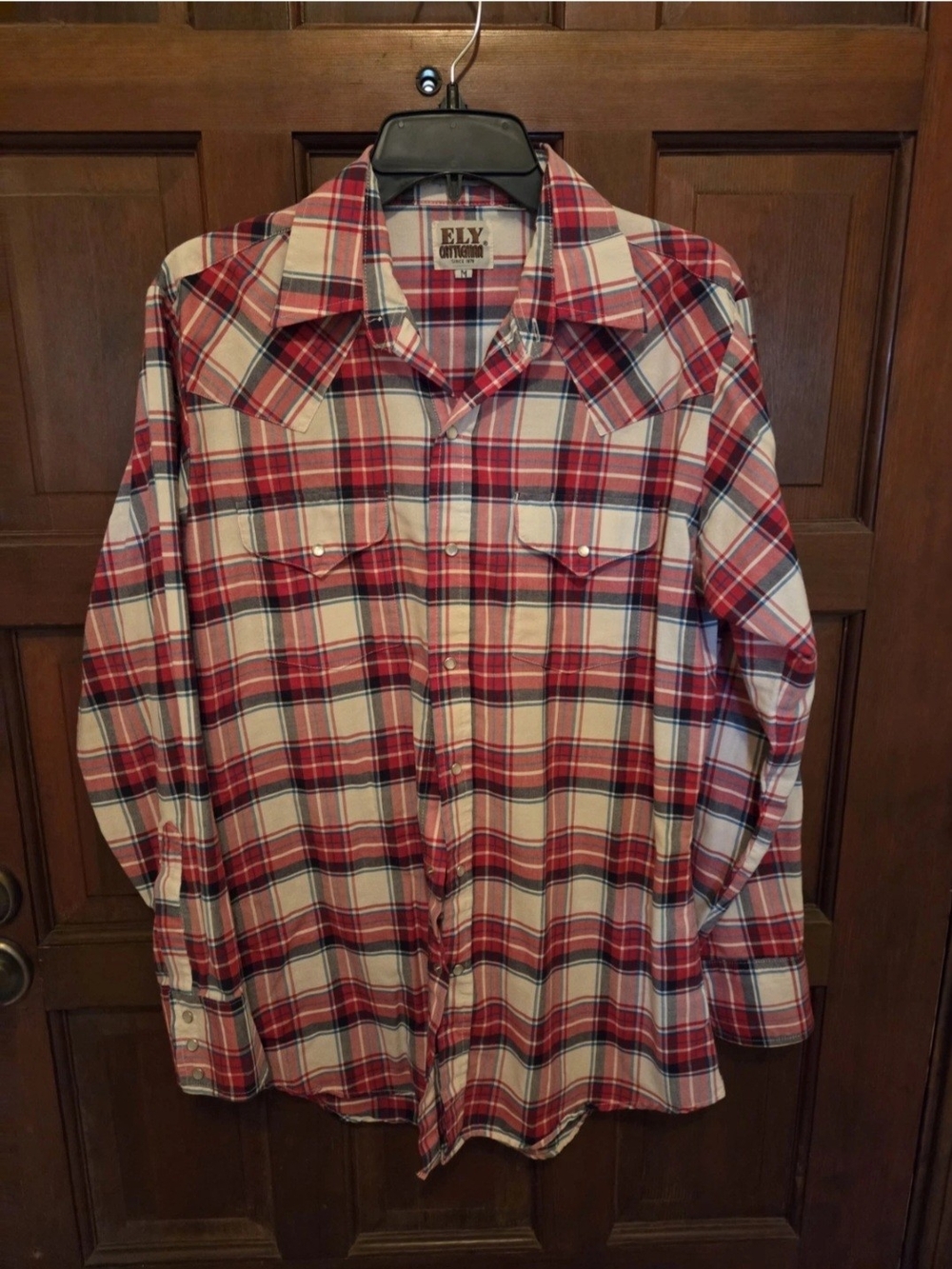 Ely Cattleman Red and White Plaid Western Button-Down Shirt